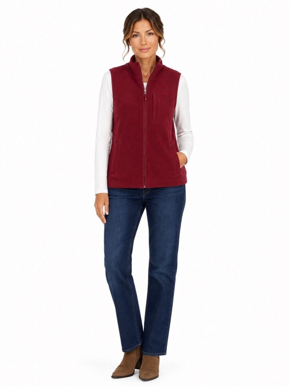 Banana Republic Womens L Burgundy Fleece Full Zip Vest Utility Gorpcore Burgundy